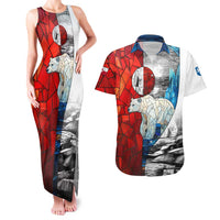 Kalaallit Nunaat Pride Couples Matching Tank Maxi Dress and Hawaiian Shirt Polar Bear Spirit in Stained Glass Style