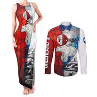 Kalaallit Nunaat Pride Couples Matching Tank Maxi Dress and Long Sleeve Button Shirt Polar Bear Spirit in Stained Glass Style