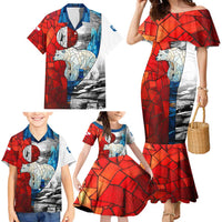 Kalaallit Nunaat Pride Family Matching Mermaid Dress and Hawaiian Shirt Polar Bear Spirit in Stained Glass Style