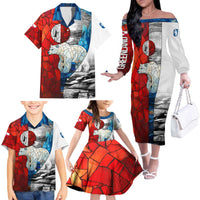 Kalaallit Nunaat Pride Family Matching Off The Shoulder Long Sleeve Dress and Hawaiian Shirt Polar Bear Spirit in Stained Glass Style