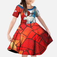Kalaallit Nunaat Pride Kid Short Sleeve Dress Polar Bear Spirit in Stained Glass Style