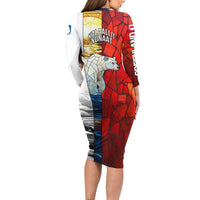 Kalaallit Nunaat Pride Long Sleeve Bodycon Dress Polar Bear Spirit in Stained Glass Style