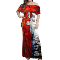 Kalaallit Nunaat Pride Off Shoulder Maxi Dress Polar Bear Spirit in Stained Glass Style
