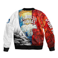 Kalaallit Nunaat Pride Sleeve Zip Bomber Jacket Polar Bear Spirit in Stained Glass Style