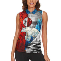 Kalaallit Nunaat Pride Women Sleeveless Polo Shirt Polar Bear Spirit in Stained Glass Style