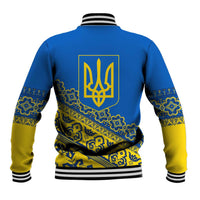 Ukraine Heritage Pride – Vyshyvanka Pattern Baseball Jacket with National Symbol in Blue & Yellow