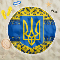 Ukraine Heritage Pride – Vyshyvanka Pattern Beach Blanket with National Symbol in Blue & Yellow