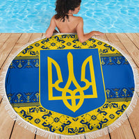 Ukraine Heritage Pride – Vyshyvanka Pattern Beach Blanket with National Symbol in Blue & Yellow