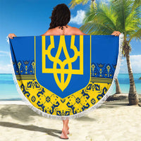 Ukraine Heritage Pride – Vyshyvanka Pattern Beach Blanket with National Symbol in Blue & Yellow