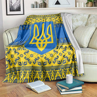 Ukraine Heritage Pride – Vyshyvanka Pattern Blanket with National Symbol in Blue & Yellow