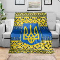 Ukraine Heritage Pride – Vyshyvanka Pattern Blanket with National Symbol in Blue & Yellow