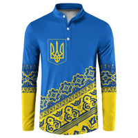 Ukraine Heritage Pride – Vyshyvanka Pattern Button Sweatshirt with National Symbol in Blue & Yellow