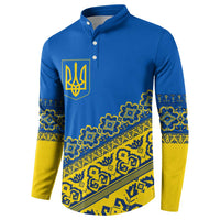 Ukraine Heritage Pride – Vyshyvanka Pattern Button Sweatshirt with National Symbol in Blue & Yellow