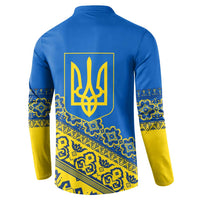 Ukraine Heritage Pride – Vyshyvanka Pattern Button Sweatshirt with National Symbol in Blue & Yellow