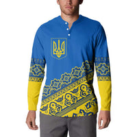 Ukraine Heritage Pride – Vyshyvanka Pattern Button Sweatshirt with National Symbol in Blue & Yellow