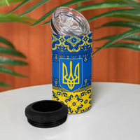 Ukraine Heritage Pride – Vyshyvanka Pattern 4 in 1 Can Cooler Tumbler with National Symbol in Blue & Yellow