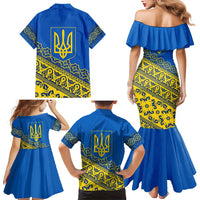 Ukraine Heritage Pride – Vyshyvanka Pattern Family Matching Mermaid Dress and Hawaiian Shirt with National Symbol in Blue & Yellow