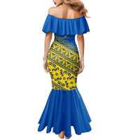 Ukraine Heritage Pride – Vyshyvanka Pattern Family Matching Mermaid Dress and Hawaiian Shirt with National Symbol in Blue & Yellow