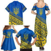 Ukraine Heritage Pride – Vyshyvanka Pattern Family Matching Summer Maxi Dress and Hawaiian Shirt with National Symbol in Blue & Yellow