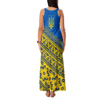 Ukraine Heritage Pride – Vyshyvanka Pattern Family Matching Tank Maxi Dress and Hawaiian Shirt with National Symbol in Blue & Yellow