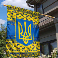 Ukraine Heritage Pride – Vyshyvanka Pattern Garden Flag with National Symbol in Blue & Yellow