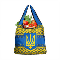 Ukraine Heritage Pride – Vyshyvanka Pattern Grocery Bag with National Symbol in Blue & Yellow