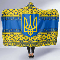 Ukraine Heritage Pride – Vyshyvanka Pattern Hooded Blanket with National Symbol in Blue & Yellow