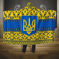Ukraine Heritage Pride – Vyshyvanka Pattern Hooded Blanket with National Symbol in Blue & Yellow