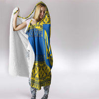 Ukraine Heritage Pride – Vyshyvanka Pattern Hooded Blanket with National Symbol in Blue & Yellow