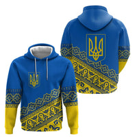 Ukraine Heritage Pride – Vyshyvanka Pattern Hoodie with National Symbol in Blue & Yellow