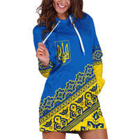 Ukraine Heritage Pride – Vyshyvanka Pattern Hoodie Dress with National Symbol in Blue & Yellow