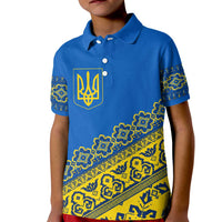 Ukraine Heritage Pride – Vyshyvanka Pattern Kid Polo Shirt with National Symbol in Blue & Yellow