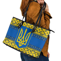 Ukraine Heritage Pride – Vyshyvanka Pattern Leather Tote Bag with National Symbol in Blue & Yellow