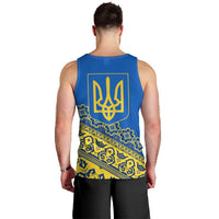 Ukraine Heritage Pride – Vyshyvanka Pattern Men Tank Top with National Symbol in Blue & Yellow