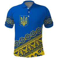Ukraine Heritage Pride – Vyshyvanka Pattern Polo Shirt with National Symbol in Blue & Yellow