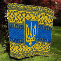 Ukraine Heritage Pride – Vyshyvanka Pattern Quilt with National Symbol in Blue & Yellow