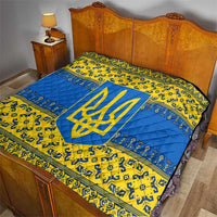 Ukraine Heritage Pride – Vyshyvanka Pattern Quilt with National Symbol in Blue & Yellow