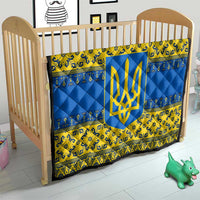 Ukraine Heritage Pride – Vyshyvanka Pattern Quilt with National Symbol in Blue & Yellow
