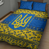 Ukraine Heritage Pride – Vyshyvanka Pattern Quilt Bed Set with National Symbol in Blue & Yellow