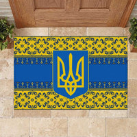 Ukraine Heritage Pride – Vyshyvanka Pattern Rubber Doormat with National Symbol in Blue & Yellow
