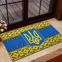 Ukraine Heritage Pride – Vyshyvanka Pattern Rubber Doormat with National Symbol in Blue & Yellow