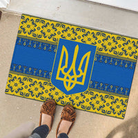 Ukraine Heritage Pride – Vyshyvanka Pattern Rubber Doormat with National Symbol in Blue & Yellow