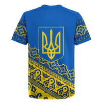 Ukraine Heritage Pride – Vyshyvanka Pattern Rugby Jersey with National Symbol in Blue & Yellow