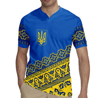 Ukraine Heritage Pride – Vyshyvanka Pattern Rugby Jersey with National Symbol in Blue & Yellow
