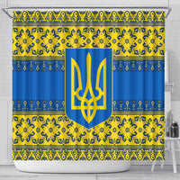 Ukraine Heritage Pride – Vyshyvanka Pattern Shower Curtain with National Symbol in Blue & Yellow