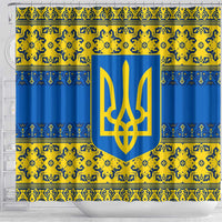Ukraine Heritage Pride – Vyshyvanka Pattern Shower Curtain with National Symbol in Blue & Yellow