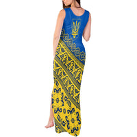 Ukraine Heritage Pride – Vyshyvanka Pattern Tank Maxi Dress with National Symbol in Blue & Yellow