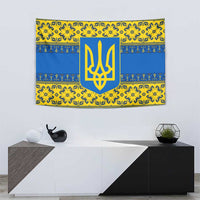 Ukraine Heritage Pride – Vyshyvanka Pattern Tapestry with National Symbol in Blue & Yellow