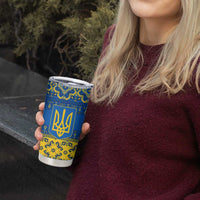 Ukraine Heritage Pride – Vyshyvanka Pattern Tumbler Cup with National Symbol in Blue & Yellow