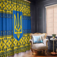 Ukraine Heritage Pride – Vyshyvanka Pattern Window Curtain with National Symbol in Blue & Yellow